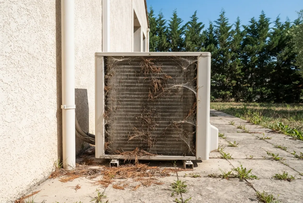 Condenseur de climatisation encrassé avant entretien à Cheval-Blanc